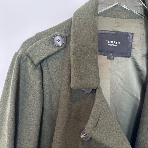 Torrid Olive Wool Military Fit Flare Trench Coat Size 4 - Picture 8 of 11